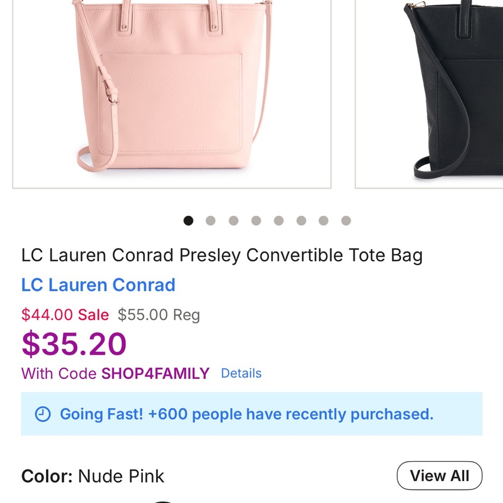 NWT LC Lauren Conrad Pink Striped Eyelet Presley Convertible Tote Bag - Picture 4 of 6
